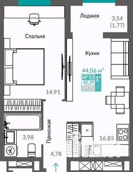 1-к квартира, строящийся дом, 42м2, 7/12 этаж
