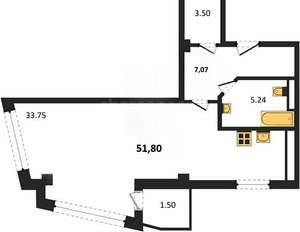 Студия квартира, вторичка, 52м2, 3/5 этаж