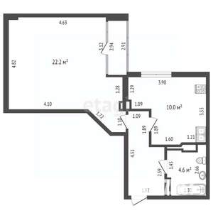 1-к квартира, вторичка, 54м2, 10/10 этаж