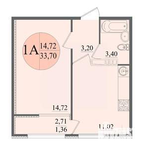 1-к квартира, вторичка, 34м2, 8/12 этаж