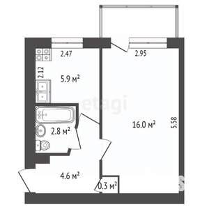 1-к квартира, вторичка, 30м2, 5/5 этаж