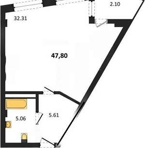 Студия квартира, вторичка, 48м2, 4/5 этаж