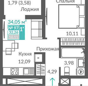 1-к квартира, вторичка, 32м2, 12/12 этаж