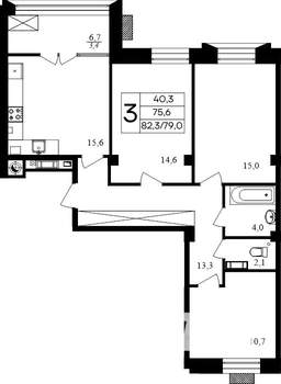 3-к квартира, строящийся дом, 82м2, 4/8 этаж