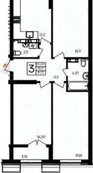 3-к квартира, вторичка, 82м2, 4/9 этаж