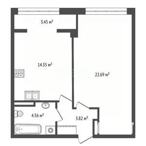 1-к квартира, вторичка, 46м2, 4/5 этаж