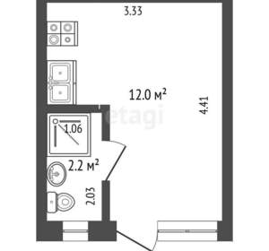 Студия квартира, вторичка, 14м2, 2/2 этаж