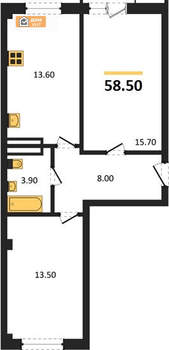 2-к квартира, вторичка, 59м2, 2/9 этаж