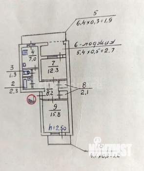 2-к квартира, вторичка, 54м2, 5/5 этаж
