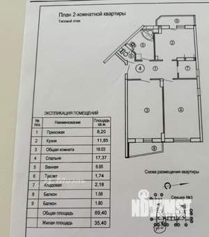 2-к квартира, вторичка, 69м2, 7/9 этаж