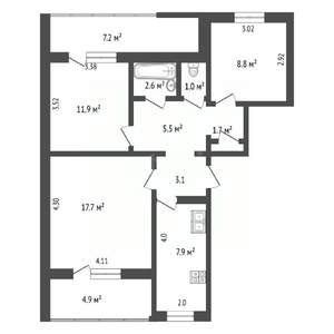3-к квартира, вторичка, 67м2, 6/9 этаж