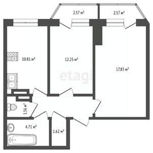 2-к квартира, вторичка, 54м2, 11/16 этаж