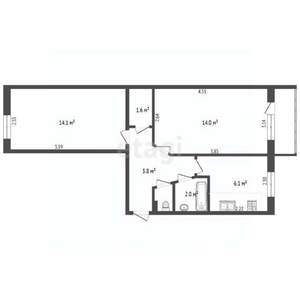 2-к квартира, вторичка, 45м2, 2/5 этаж