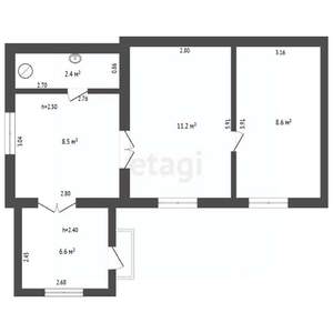 2-к квартира, вторичка, 37м2, 1/1 этаж