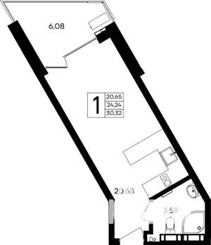 1-к квартира, строящийся дом, 30м2, 3/4 этаж