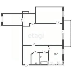 3-к квартира, вторичка, 59м2, 2/5 этаж