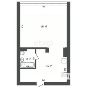 1-к квартира, вторичка, 47м2, 2/11 этаж