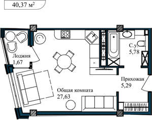 1-к квартира, вторичка, 43м2, 2/5 этаж