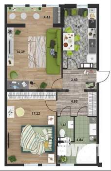 2-к квартира, вторичка, 62м2, 10/10 этаж