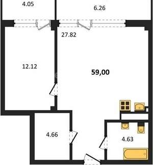 Студия квартира, вторичка, 59м2, 1/5 этаж