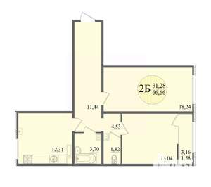 2-к квартира, вторичка, 67м2, 7/12 этаж