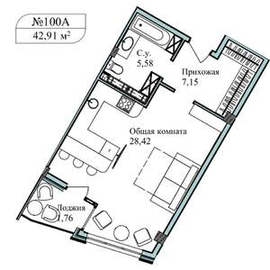 1-к квартира, вторичка, 44м2, 4/5 этаж