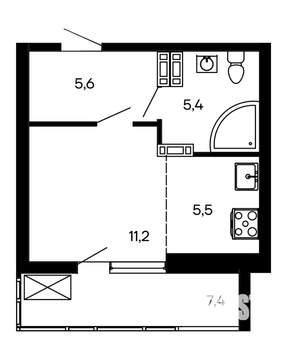 Студия квартира, строящийся дом, 35м2, 2/9 этаж