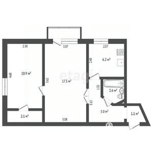 2-к квартира, вторичка, 45м2, 4/5 этаж
