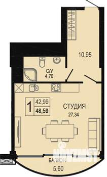 Студия квартира, вторичка, 47м2, 6/7 этаж