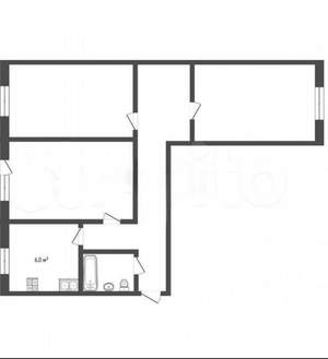 3-к квартира, вторичка, 54м2, 2/5 этаж