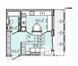 1-к квартира, строящийся дом, 34м2, 5/5 этаж