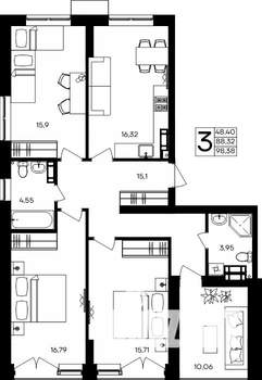 3-к квартира, строящийся дом, 98м2, 9/9 этаж