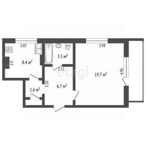 1-к квартира, вторичка, 42м2, 4/9 этаж