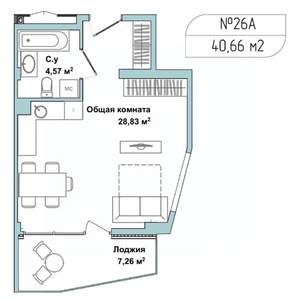 1-к квартира, вторичка, 40м2, 1/5 этаж