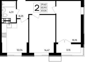 2-к квартира, вторичка, 57м2, 4/9 этаж