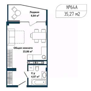 1-к квартира, вторичка, 35м2, 2/5 этаж