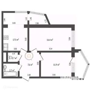 2-к квартира, вторичка, 59м2, 1/9 этаж