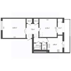 2-к квартира, вторичка, 54м2, 1/5 этаж