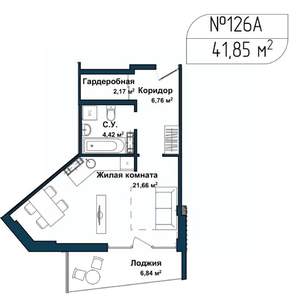 1-к квартира, вторичка, 41м2, 4/5 этаж