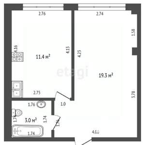 1-к квартира, сданный дом, 34м2, 2/3 этаж