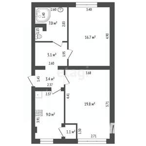 2-к квартира, вторичка, 63м2, 2/9 этаж