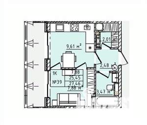 1-к квартира, строящийся дом, 27м2, 5/5 этаж