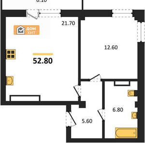 1-к квартира, вторичка, 53м2, 1/9 этаж