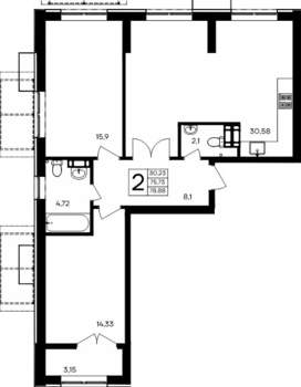 2-к квартира, вторичка, 79м2, 5/9 этаж