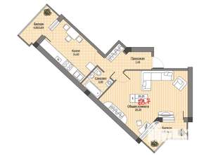 1-к квартира, вторичка, 64м2, 1/5 этаж