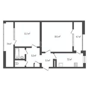 2-к квартира, вторичка, 56м2, 2/9 этаж