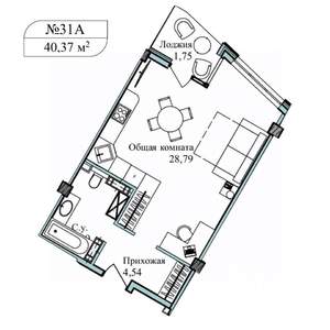 1-к квартира, вторичка, 42м2, 4/5 этаж