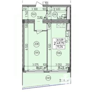 2-к квартира, строящийся дом, 61м2, 2/9 этаж