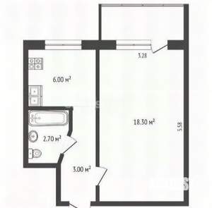 1-к квартира, вторичка, 30м2, 4/5 этаж