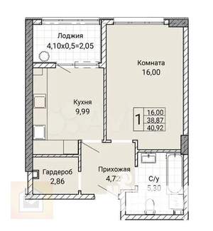 1-к квартира, вторичка, 41м2, 2/9 этаж